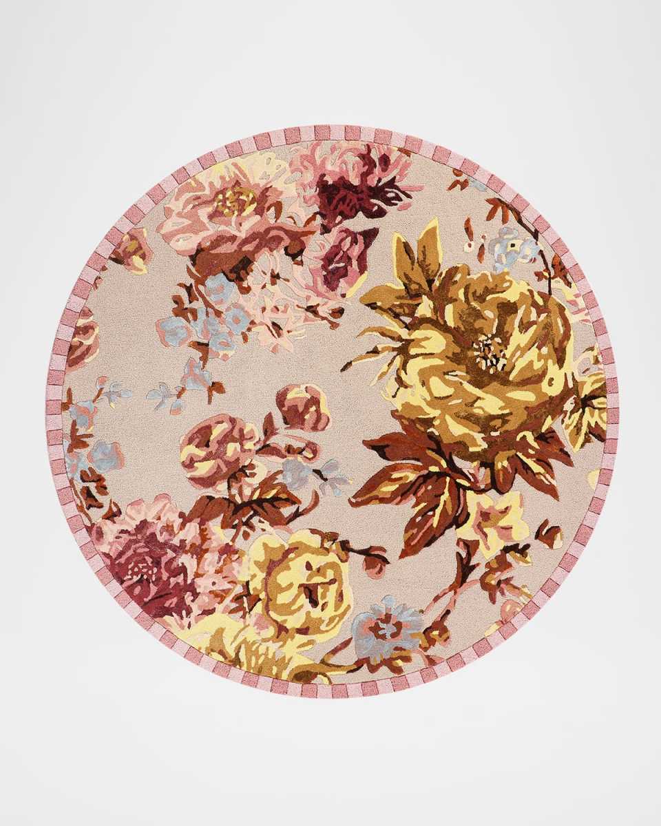 Dusty Rose Floral Rug, 6' Round